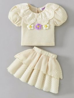 Hopscotch - Floral Applique Textured Skirt Set