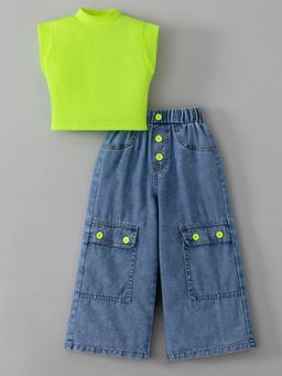 Hopscotch - Contrast Button Wide Leg Jeans Set