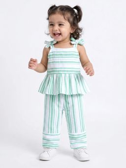 Hopscotch - Striped Bow Applique Cotton Pant Set