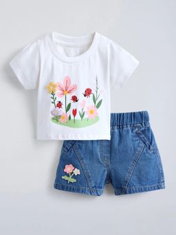 Hopscotch - Floral Embroidery Applique Short Set
