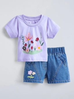Hopscotch - Floral Embroidery Applique Short Set