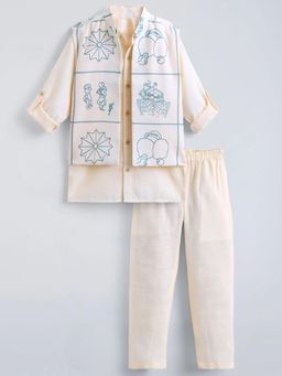 Hopscotch - Mandarin Collar Kurta Pajama with Jacket Set