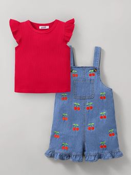 Hopscotch - Cherry Embroidered Dungaree with Top