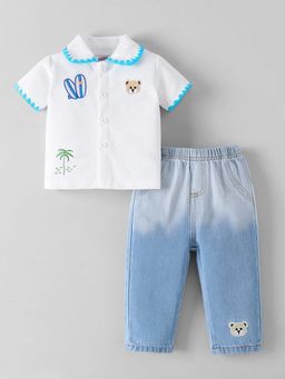 Hopscotch - Textured Shirt and Ombre-dyed Denim Jeans