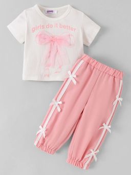 Hopscotch - Bow Applique Textured Jogger Set