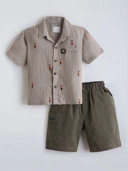 Hopscotch - Floral Embroidery Textured Short Set