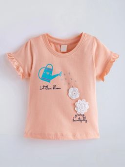 Hopscotch - Floral Applique Cotton T-Shirt