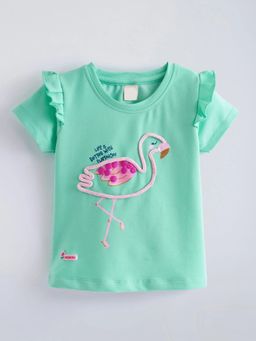 Hopscotch - Flamingo Applique Cotton T-Shirt