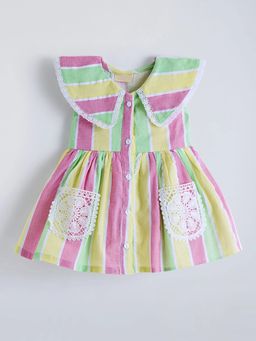 Hopscotch - Striped Lace Collared Cotton Dress