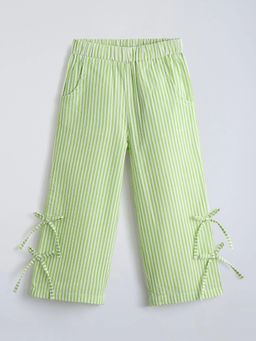 Hopscotch - Bow Applique Striped Cotton Pant