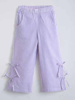Hopscotch - Bow Applique Striped Cotton Pant
