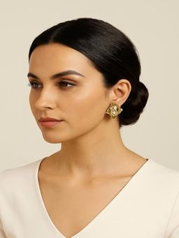 Blysk Jewels - Gold Plated Floral Pearl Stud Earrings For Women