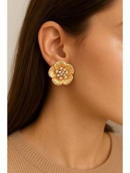 Blysk Jewels - Gold Plated Brass Floral Stud Earrings For Women