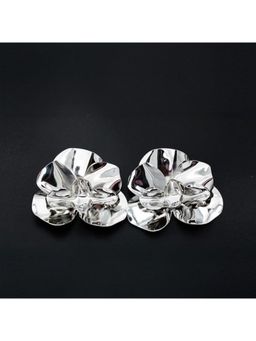 Blysk Jewels - Elegant Brass Silver Tone Floral Statement Earrings For Women