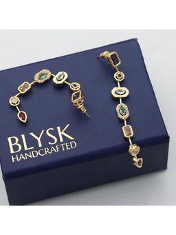 Blysk Jewels - 18K Gold Plated Multi Stone Long Drop Earrings For Women