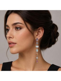 Blysk Jewels - Multi Stone Long Dangle Earrings For Women