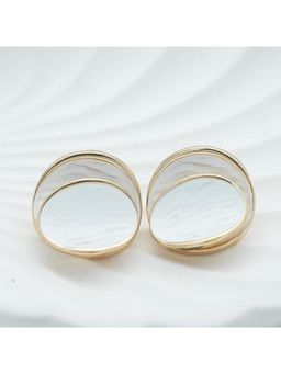 Blysk Jewels - White Dual Layer Textured Round Stud Earrings For Women