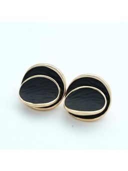 Blysk Jewels - Dual Layer Textured Round Black Stud Earrings For Women