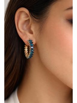 Blysk Jewels - Gold Plated Blue Marquise Stone Hoop Earrings For Women