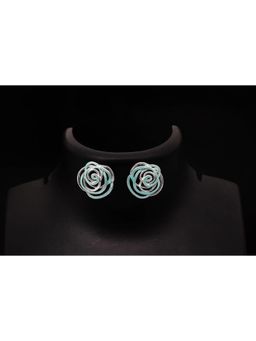Blysk Jewels - Elegant Mint Blue Rose Stud Earrings For Women