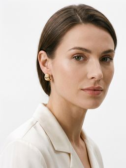 Carlton London - 18Kt Gold-Plated Curved Textured Half Hoop Earrings
