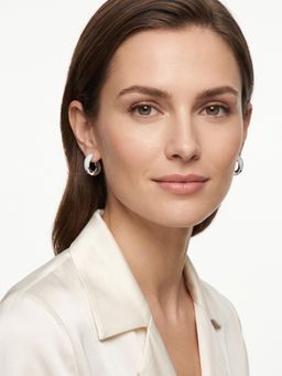 Carlton London - Rhodium-Plated Cz-Studded Chunky Half Hoop Earrings