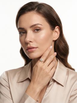 Carlton London - 18Kt Gold-Plated Cz Halo Solitaire Adjustable Ring