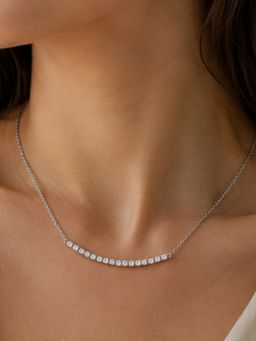 Stone Story By Shruti - Rhodium-Plated 925 Sterling Silver Cubic Zirconia Curved Tennis Bar Necklace