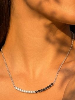 Stone Story By Shruti - Rhodium-Plated 925 Sterling Silver Black White Cubic Zirconia Curved Necklace