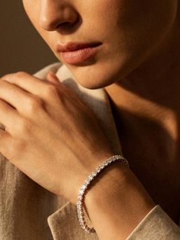 Stone Story By Shruti - Women’S White Rhodium-Plated 925 Sterling Silver Tennis Bracelet