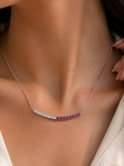Stone Story By Shruti - Rhodium-Plated 925 Sterling Silver Pink Ombre Cubic Zirconia Curved Necklace