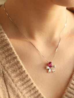 Stone Story By Shruti - Pink Rhodium-Plated 925 Sterling Silver Bow Necklace