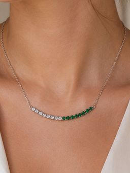 Stone Story By Shruti - Rhodium-Plated 925 Sterling Silver Green Ombre Cubic Zirconia Curved Necklace