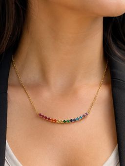 Stone Story By Shruti - 18K Gold-Plated 925 Sterling Silver Multicolour Cubic Zirconia Curved Necklace