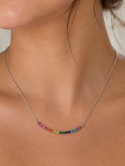 Stone Story By Shruti - Rhodium-Plated 925 Sterling Silver Multicolour Cubic Zirconia Curved Necklace