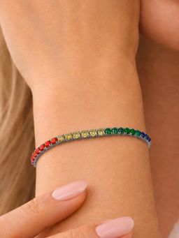 Stone Story By Shruti - Women’S Multi-Color Rhodium-Plated 925 Sterling Silver Tennis Bracelet