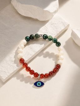 Stone Story By Shruti - Rhodium-Plated 925 Sterling Silver Tri-Colour Harmony Evil Eye Bracelet