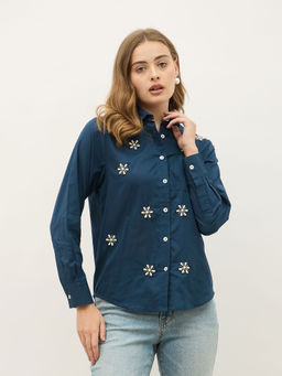 Styli - Women Blue Embellished Shirt