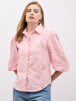 Styli - Women Pink Embroidered Top