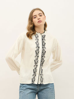 Styli - Women Off White Embroidered Top