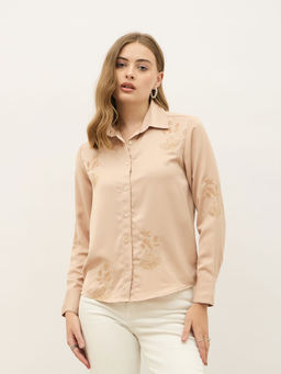 Styli - Women Rose Gold Embroidered Shirt