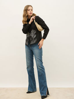 Styli - Women Black Embroidered Shirt