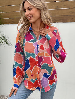 Outzidr - Multi-Colorcolor Pattern Full Sleeve Street Style Shirt