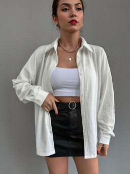 Outzidr - White Longline Street Style Shirt