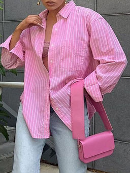 Outzidr - Pink Oversized Vacay Street Style Shirt