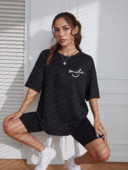 Outzidr - Black Graphic Print Street Wear T-Shirt