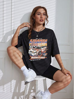 Outzidr - Black Graphic Printed Street Wear T-Shirt