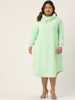 theRebelinme - Plus Size Womens Sea Green Solid Color Jumper Winter Dress