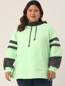 theRebelinme - Plus Size Womens Sea Green & Charcoal Color Block Sweatshirt