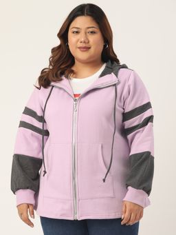 theRebelinme - Plus Size Womens Lilac & Charcoal Color Block Hooded Jacket